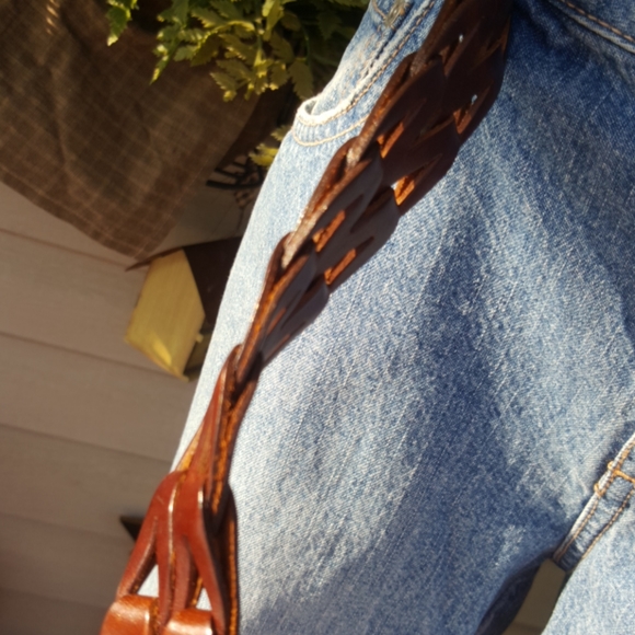 LIMITED ♡ Gorgeous Vintage Soft Genuine Brown Interwoven Design Leather Belt M - Picture 16 of 17